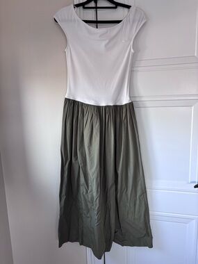 Zara White & Olive Two-Tone Maxi Dress